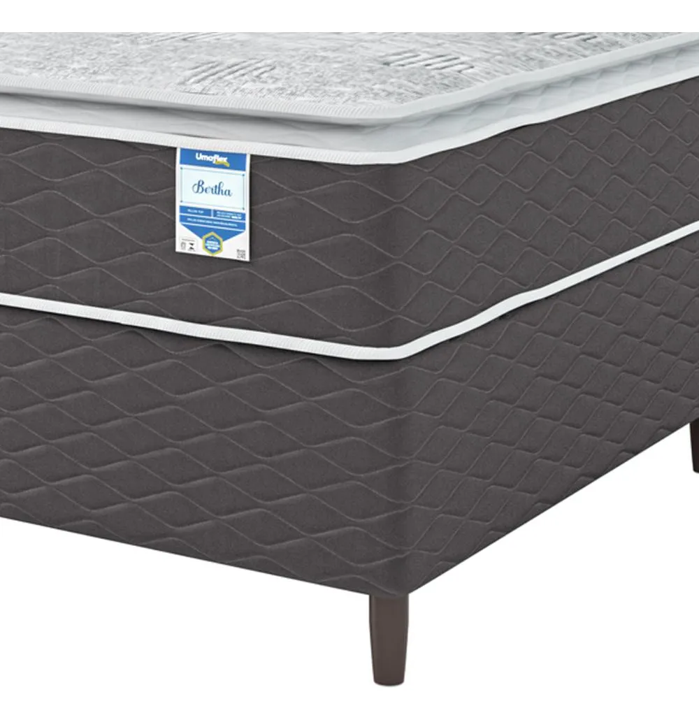 Cama Box Solteiro Cinza E Colchão Solteiro Molas Ensacadas 88x188x64 Pillow Top Bertha Umaflex - Imagem 2