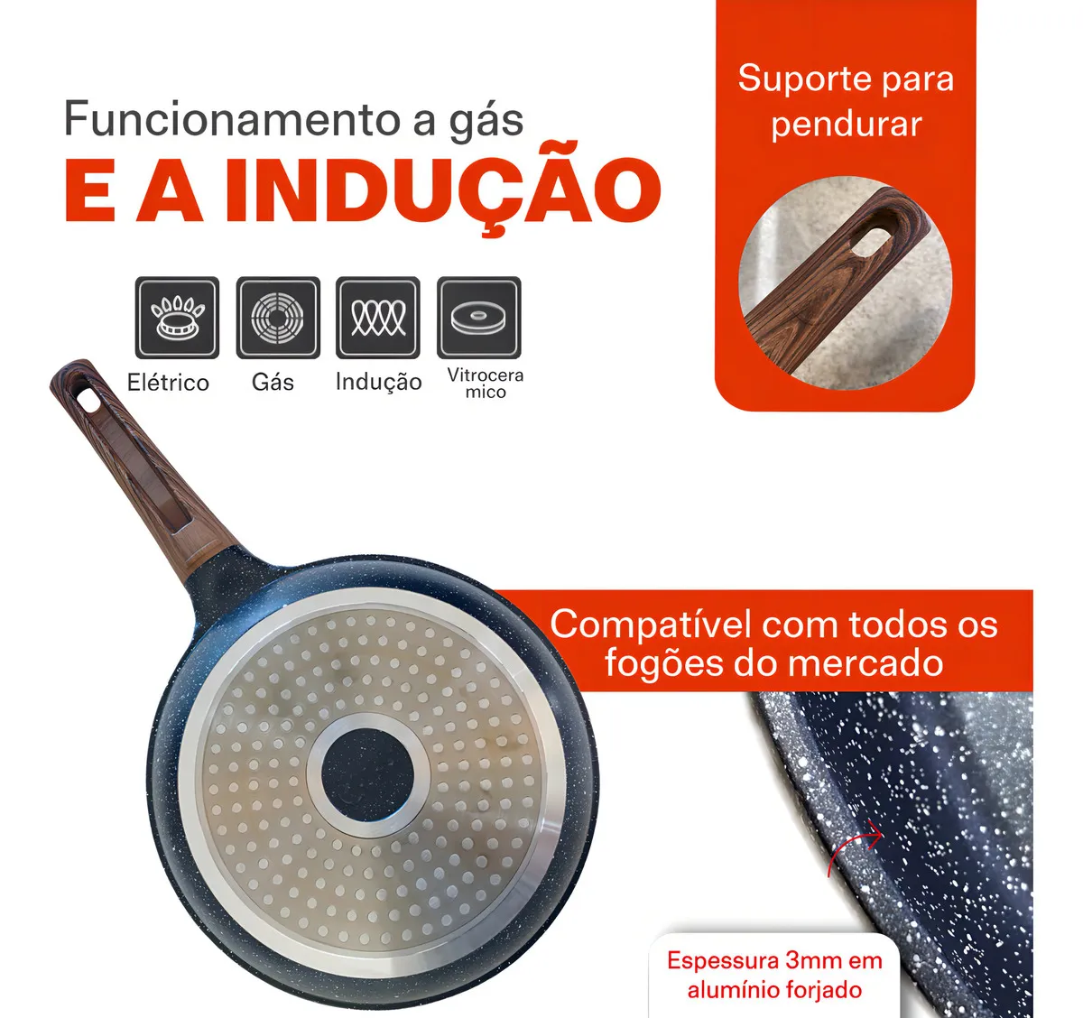 Frigideira Cerâmica Antiaderente Grande Fogão A Gás Indução Cooktop Elétrico Panela Frita Sem Óleo Não Gruda Dinda Home - Imagem 5