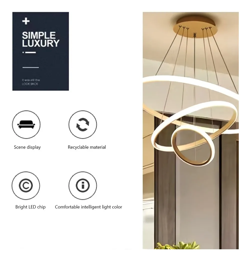Lustre Teto Led Pendente Moderno 60w,3 Arcos Luminária Sala - Imagem 3