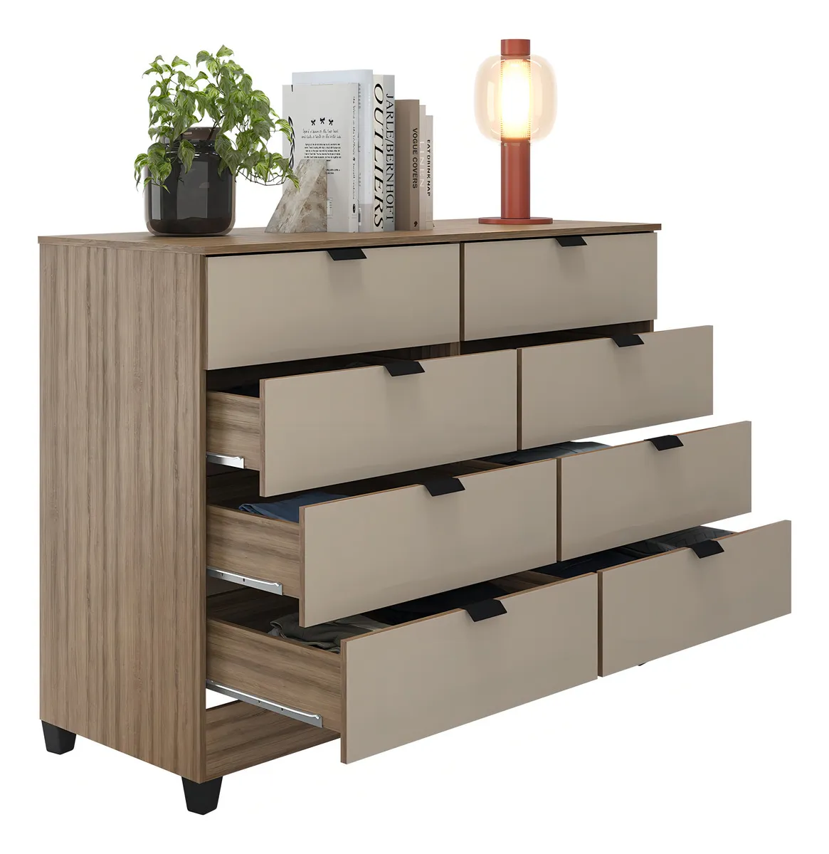 Cômoda Industrial 8 Gavetas P/ Quarto Casal Design Moderno Cor Off White - Imagem 2