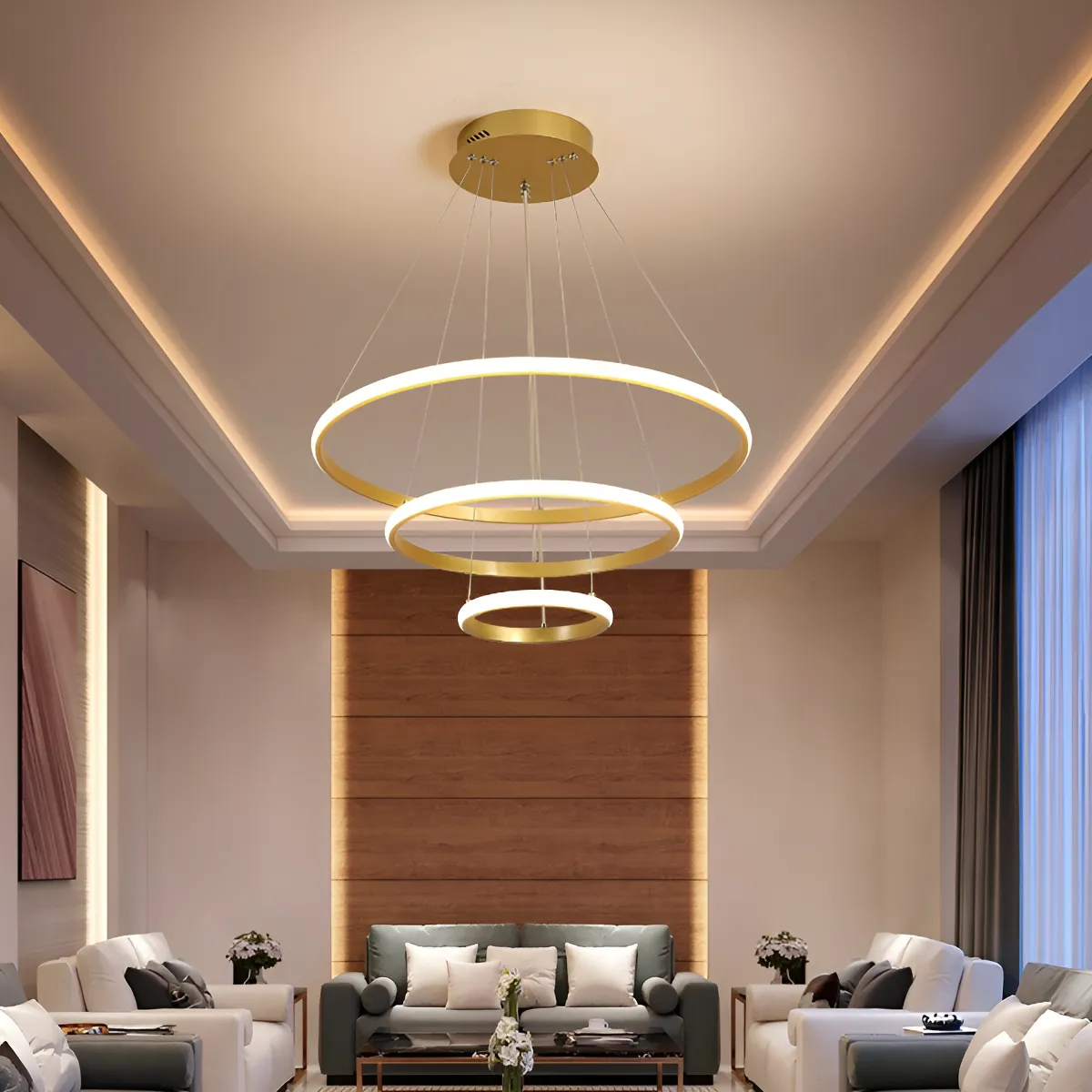 Lustre Teto Led Pendente Moderno 60w,3 Arcos Luminária Sala - Imagem 5