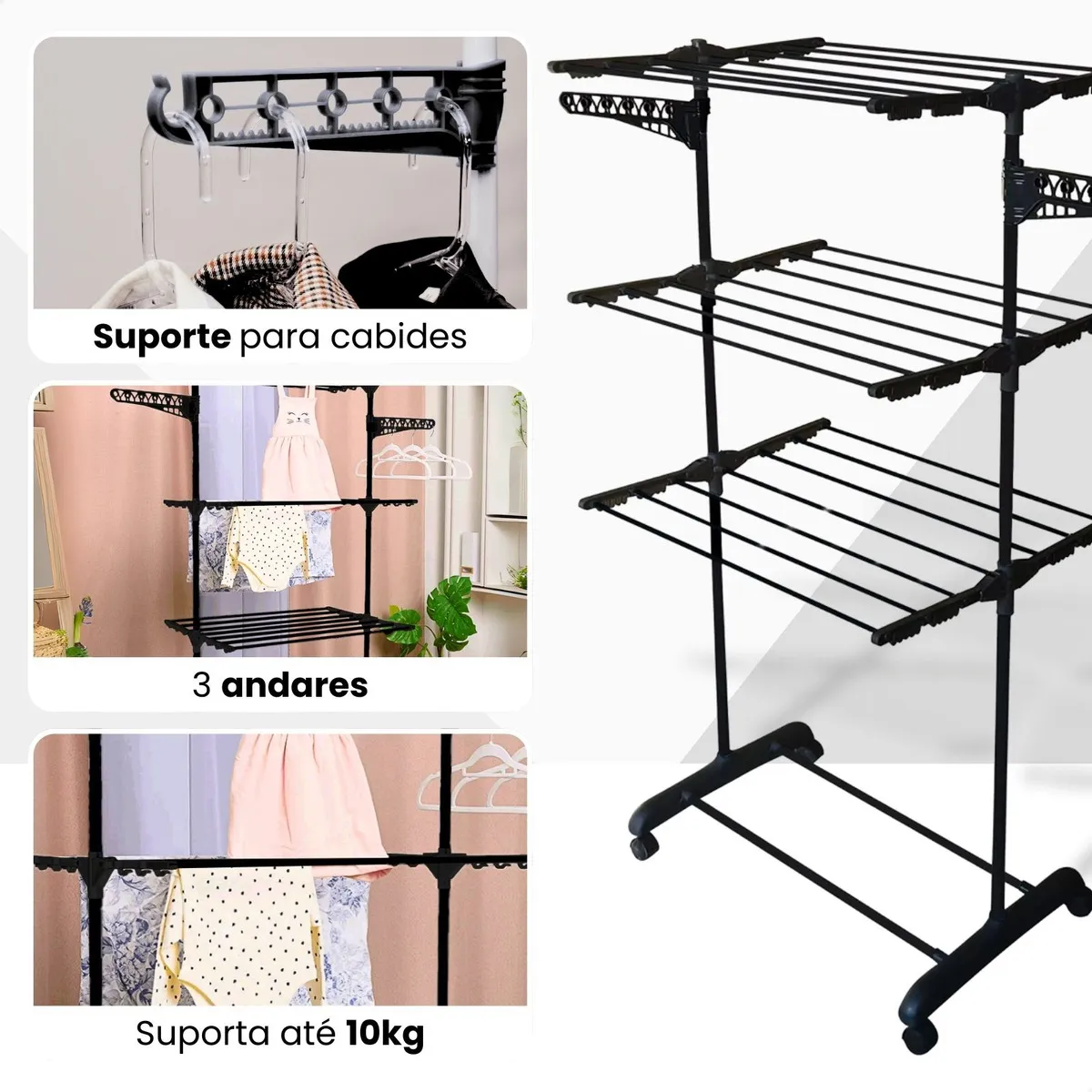 Varal De Chão Grande Varal De Roupas 3 Andares Dobrável Kontuz Home - Imagem 4