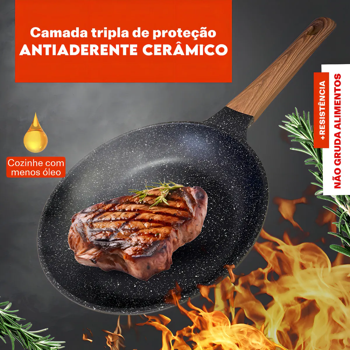 Frigideira Cerâmica Antiaderente Grande Fogão A Gás Indução Cooktop Elétrico Panela Frita Sem Óleo Não Gruda Dinda Home - Imagem 4