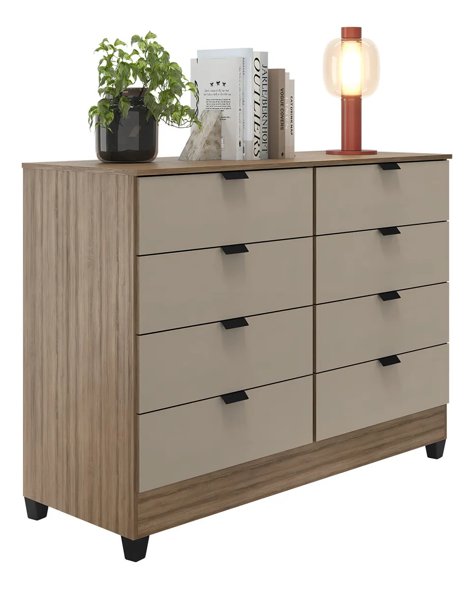 Cômoda Industrial 8 Gavetas P/ Quarto Casal Design Moderno Cor Off White - Imagem 3
