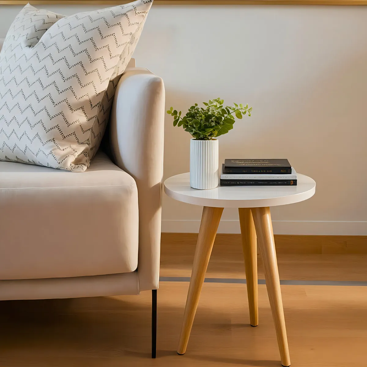 Mesa Lateral Redonda Pequena Decorativa Macramiss Mesinha De Centro Canto Apoio Retro Cabeceira Mudo Tripé Pés Palito Madeira Maciça Mdf Porta Objetos Decoração P/ Sala Quarto Infantil Sofa Cama Casa - Imagem 4