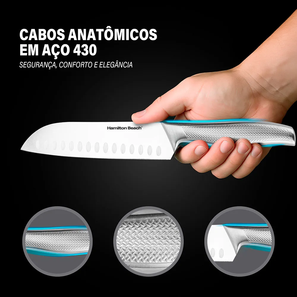 Jogo De Facas Conjunto Inox Com Suporte 15 Peças Hamilton Beach Cutpro - Imagem 3
