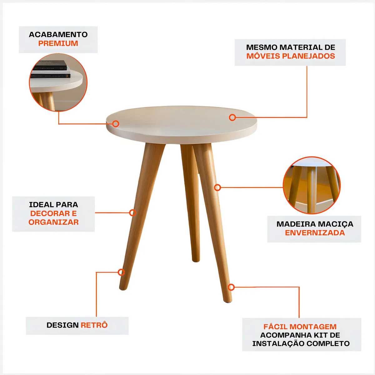 Mesa Lateral Redonda Pequena Decorativa Macramiss Mesinha De Centro Canto Apoio Retro Cabeceira Mudo Tripé Pés Palito Madeira Maciça Mdf Porta Objetos Decoração P/ Sala Quarto Infantil Sofa Cama Casa - Imagem 5