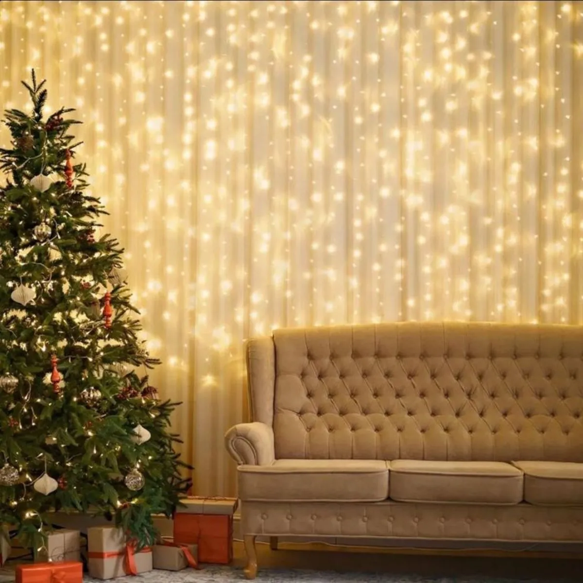 Cortina 3x3m Pisca Pisca 300 Leds Bivolt Decoração De Natal Branco Quente - Imagem 3