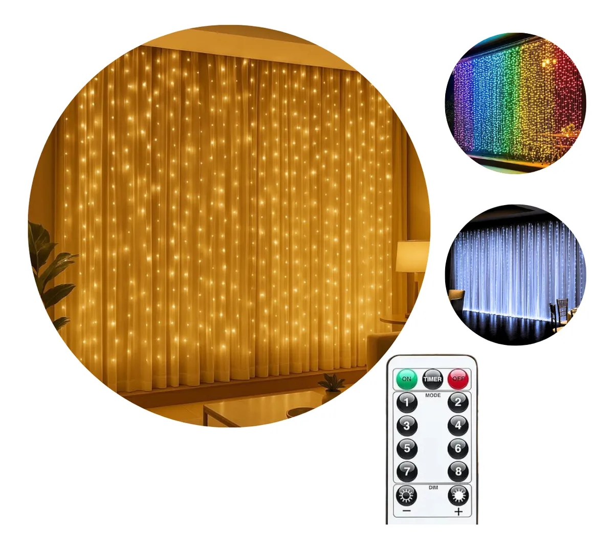 Cortina 3x3m Pisca Pisca 300 Leds Bivolt Decoração De Natal Branco Quente - Imagem 6