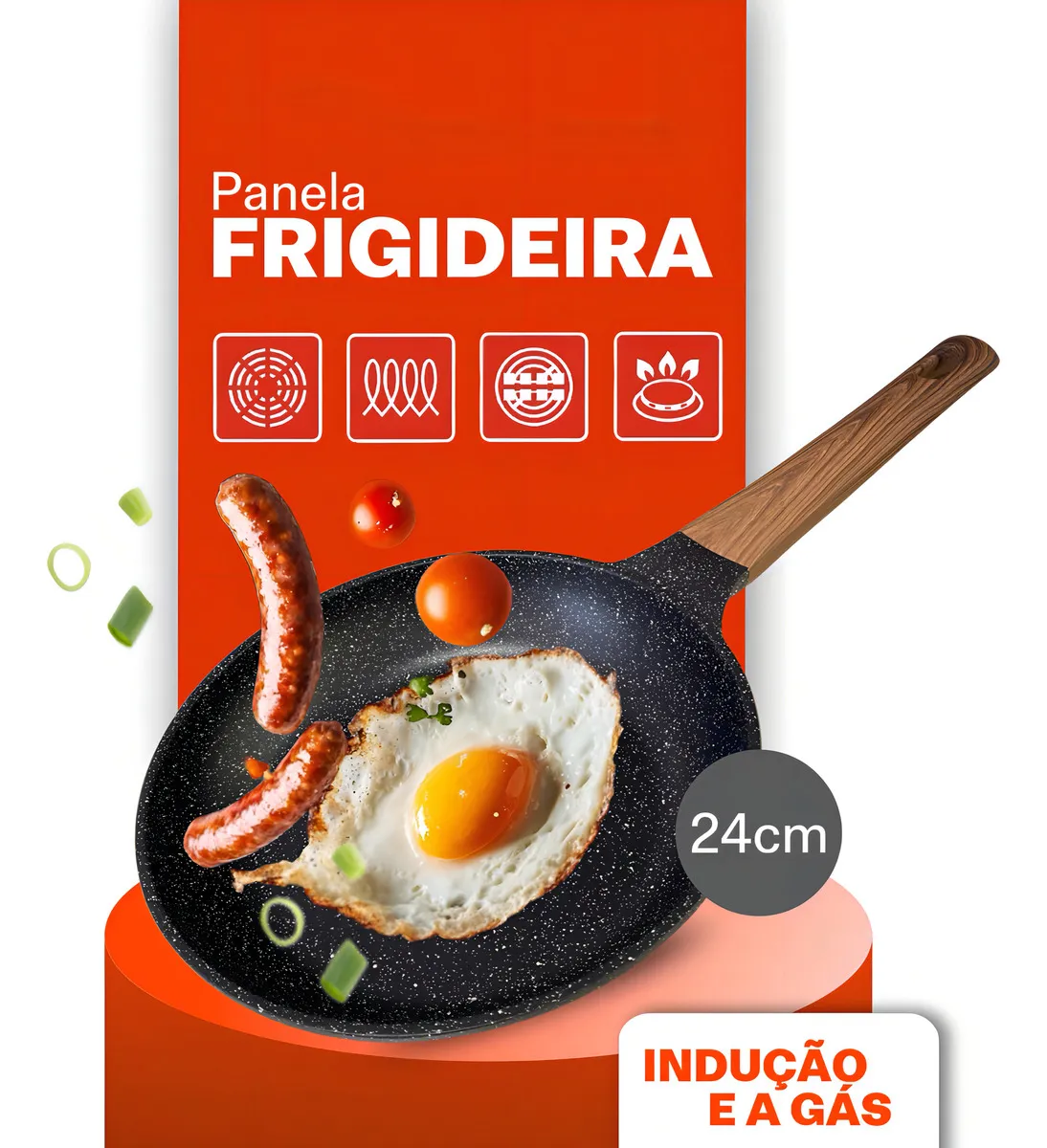 Frigideira Cerâmica Antiaderente Grande Fogão A Gás Indução Cooktop Elétrico Panela Frita Sem Óleo Não Gruda Dinda Home - Imagem 3