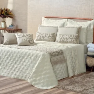 Kit Cobre Leito Casal Turin King Completo 10 Peças Premium Cor Marfim Mandala