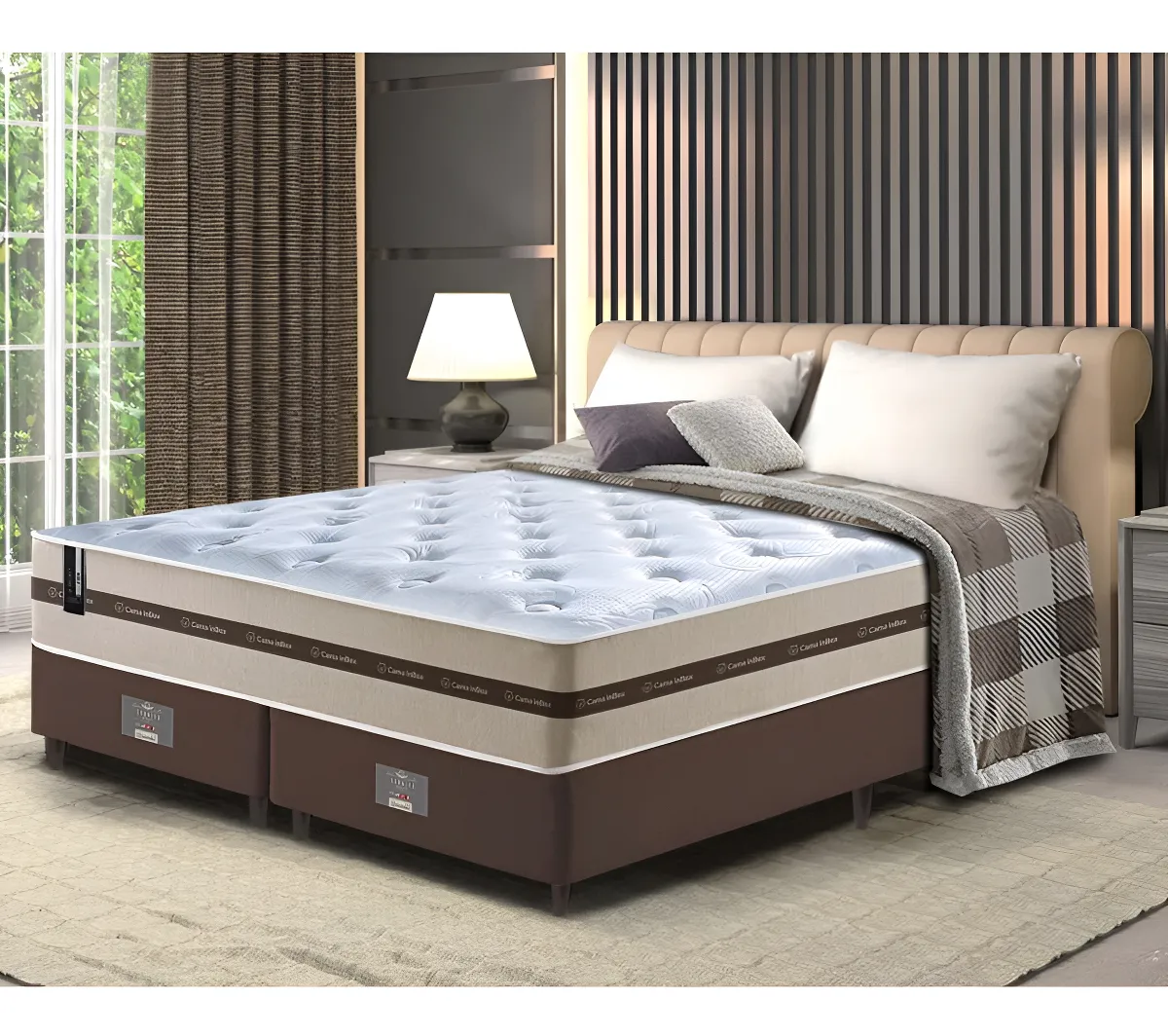 Conjunto Cama Box King De Molas Pocket Cama Inbox Smart Cor Bege - Imagem 3