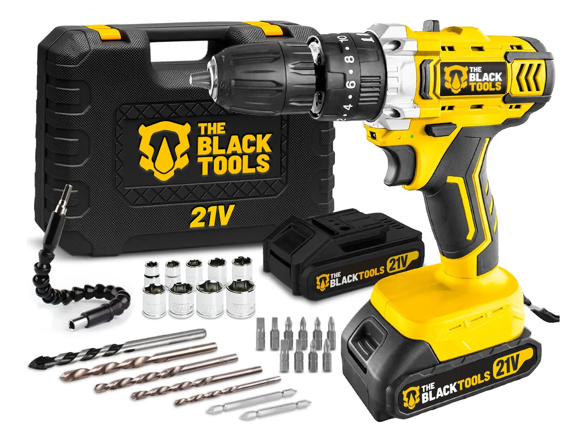 Furadeira E Parafusadeira De Impacto 2 Baterias 2000mah 21v 3/8 Tb-21pkx The Black Tools Com Maleta E Acessorios - Imagem 2