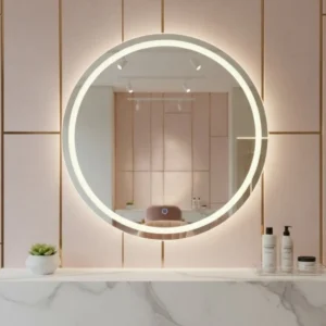 Espelho Redondo 50x50 Jateado Com Luz Led 3 Cores Touch Luxo 3 Cores Led